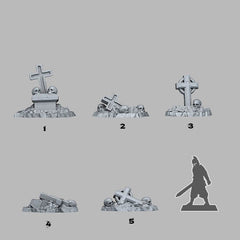 Tabletop Miniatur Figur "Creepy Cemetry Tombs" für 28mm Maßstab, im Set oder einzeln erhältlich, unbemalte Grabsteine für Terrain, DnD - Role Playing Miniatures