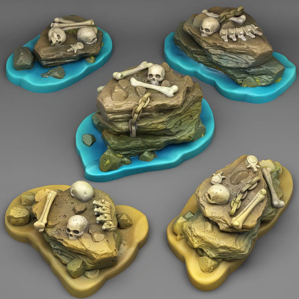 Tabletop Miniatur Figur "Pirate Stones" für 28mm Maßstab, im Set oder einzeln erhältlich, unbemalte Steine mit Knochen für Terrain, DnD - Role Playing Miniatures