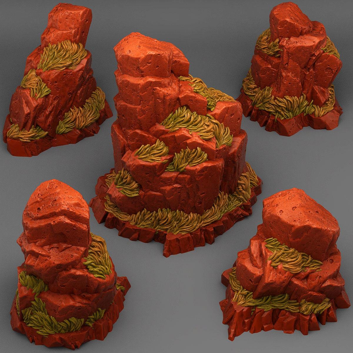 Tabletop Miniatur Figur "Red Giant Rocks" für 28mm Maßstab, im Set oder einzeln erhältlich, unbemalte Steine für Terrain, Grimdark, Diorama - Role Playing Miniatures