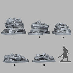 Tabletop Miniatur Figur "Pirate Stones" für 28mm Maßstab, im Set oder einzeln erhältlich, unbemalte Steine mit Knochen für Terrain, DnD - Role Playing Miniatures