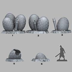 Tabletop Miniatur Figur "Asian Dragon Eggs" für 28mm Maßstab, im Set oder einzeln erhältlich, unbemalte Eier für Terrain, DnD, Grimdark - Role Playing Miniatures