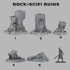 Tabletop Miniatur Figur "Sci-Fi Ruins" für 28mm Maßstab, im Set oder einzeln erhältlich, unbemalte Ruine für Terrain, DnD, Diorama - Role Playing Miniatures