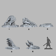 Tabletop Miniatur Figur "Fossilized T-Rex" für 28mm Maßstab, im Set oder einzeln erhältlich, unbemalte Dino Knochen für Terrain, DnD - Role Playing Miniatures