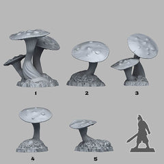 Tabletop Miniatur Figur "Fantasy Mushrooms" für 28mm Maßstab, im Set oder einzeln erhältlich, unbemalter Pilz für Terrain, DnD - Role Playing Miniatures