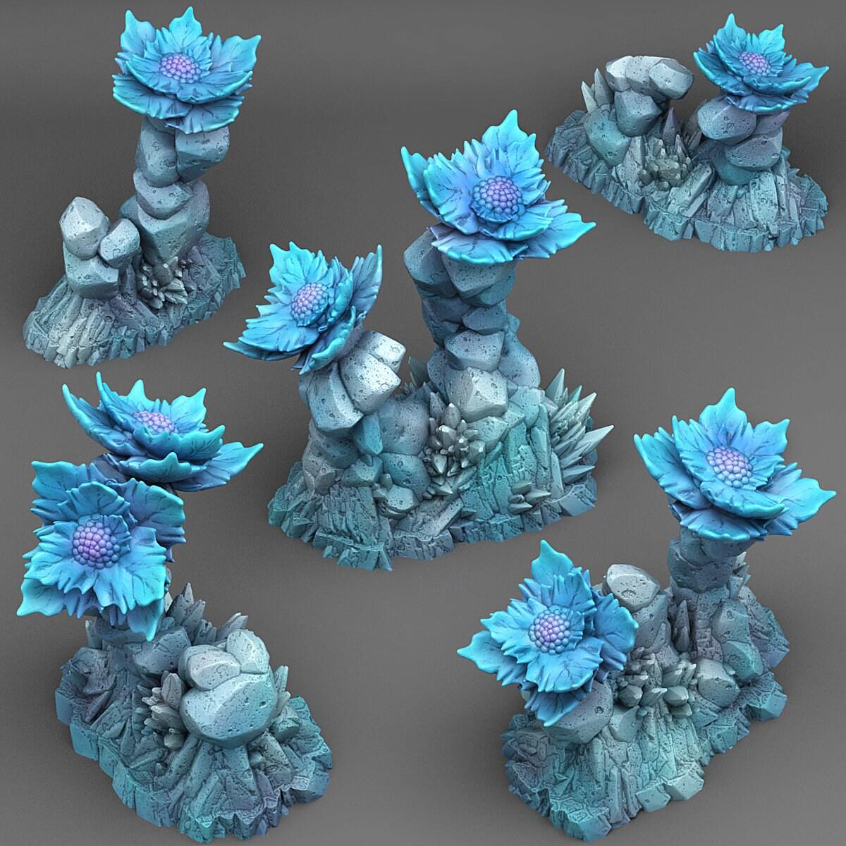 Tabletop Miniatur Figur "Frozen Flowers" für 28mm Maßstab, im Set oder einzeln erhältlich, unbemalte Pflanze für Terrain, DnD - Role Playing Miniatures