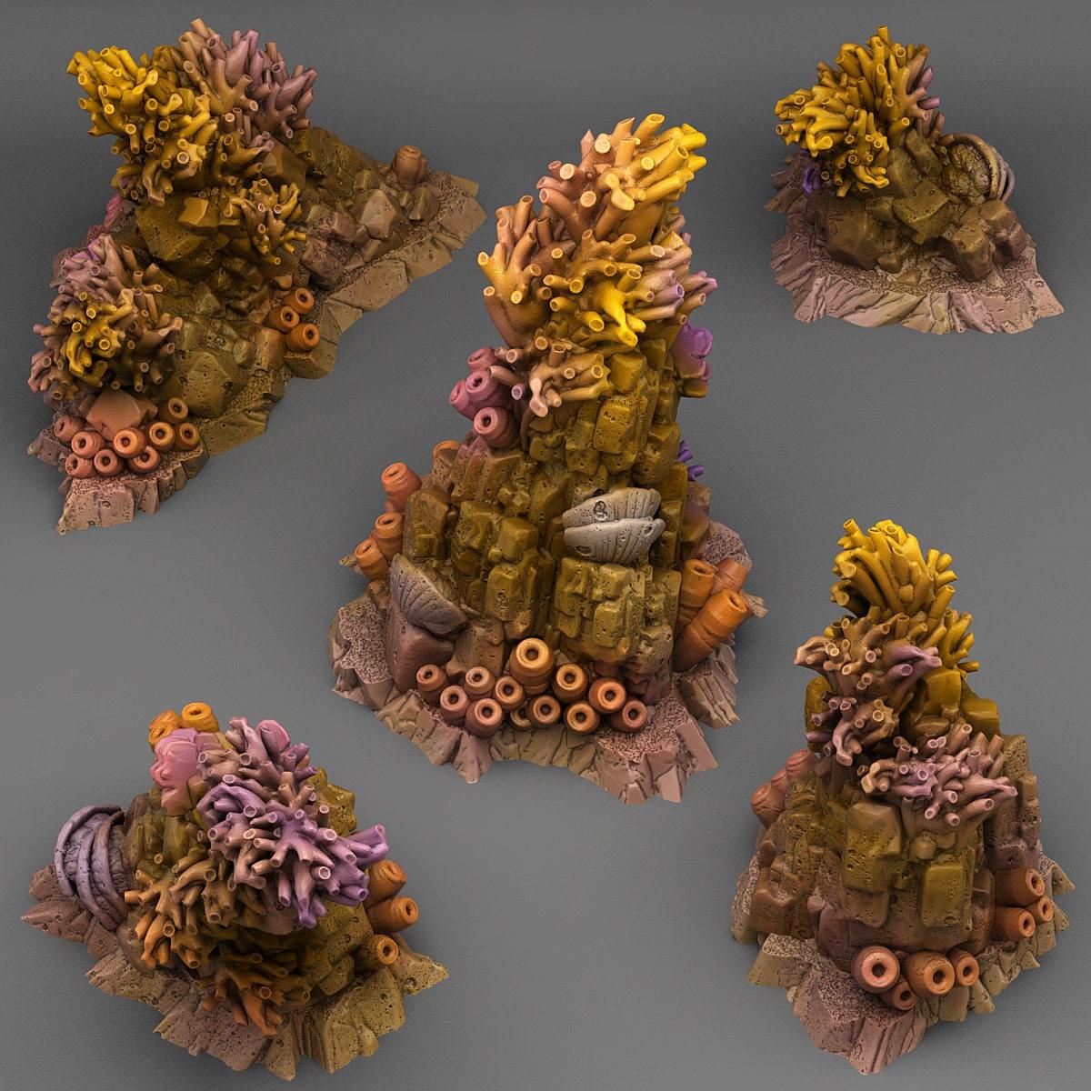 Tabletop Miniatur Figur "Mystical Coral Rocks" für 28mm Maßstab, im Set oder einzeln erhältlich, unbemalte Korallen für Terrain und Diorama - Role Playing Miniatures