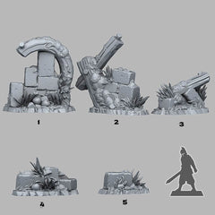 Tabletop Miniatur Figur "Summer Ruins" für 28mm Maßstab, im Set oder einzeln erhältlich, unbemalte Ruine für Terrain, DnD, Diorama - Role Playing Miniatures