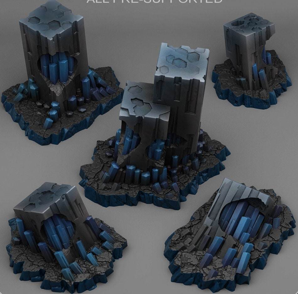 Tabletop Miniatur Figur "Sci-Fi Ruins" für 28mm Maßstab, im Set oder einzeln erhältlich, unbemalte Ruine für Terrain, DnD, Diorama - Role Playing Miniatures