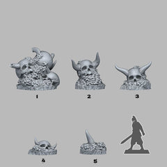 Tabletop Miniatur Figur "Devil Skulls" für 28mm Maßstab, im Set oder einzeln erhältlich, unbemalte Knochen für Terrain, Dekoration, DnD - Role Playing Miniatures