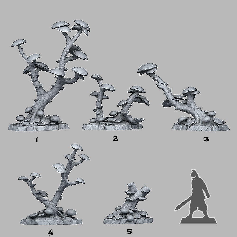 "Mushroom Trees" für 28mm Maßstab, im Set oder einzeln erhältlich, unbemalter Baum für Terrain, Diorama, DnD - Role Playing Miniatures
