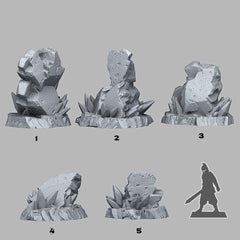 Tabletop Miniatur Figur "Frozen Rocks" für 28mm Maßstab, im Set oder einzeln erhältlich, unbemalte Steine für Terrain, Grimdark, Diorama - Role Playing Miniatures