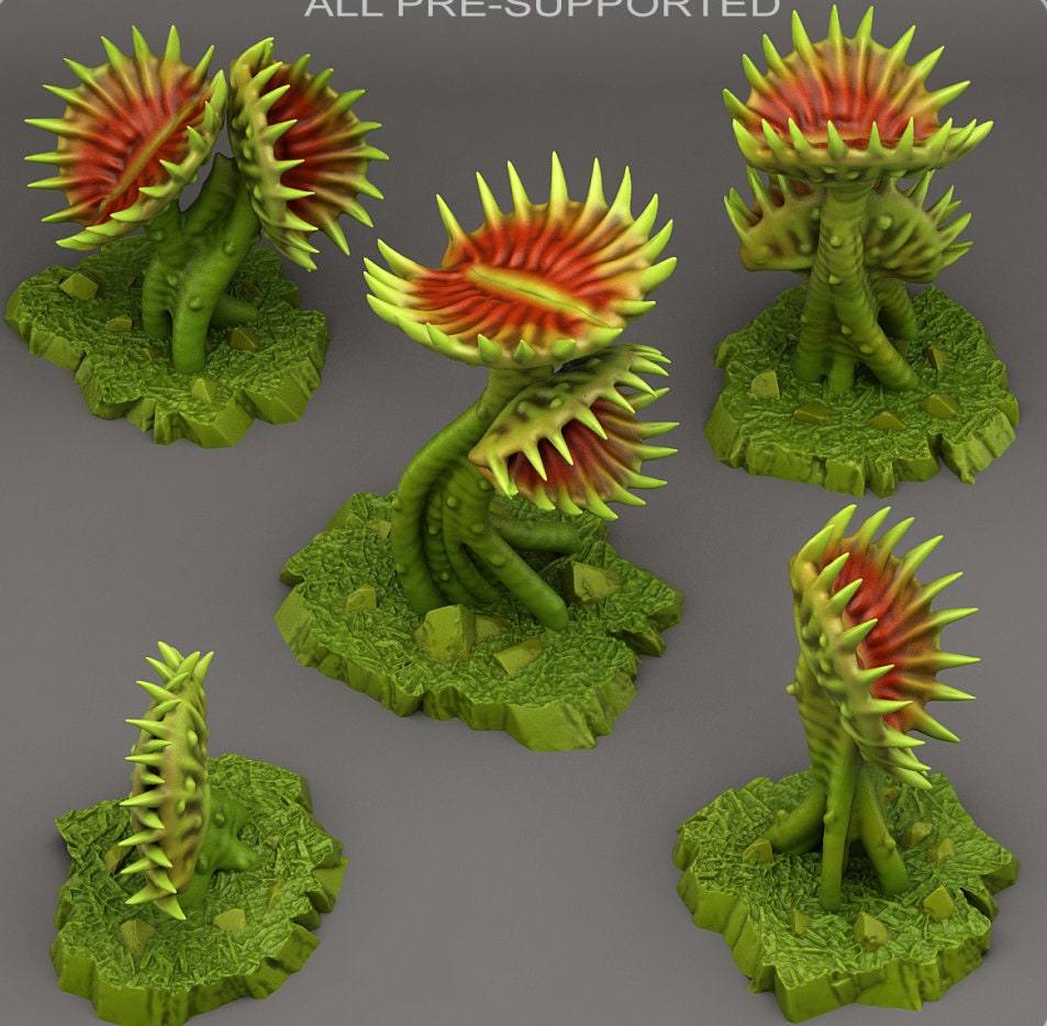 Tabletop Miniatur Figur "Carnivorous Plants" für 28mm Maßstab, im Set oder einzeln erhältlich, unbemalte Pflanze für Terrain, DnD - Role Playing Miniatures