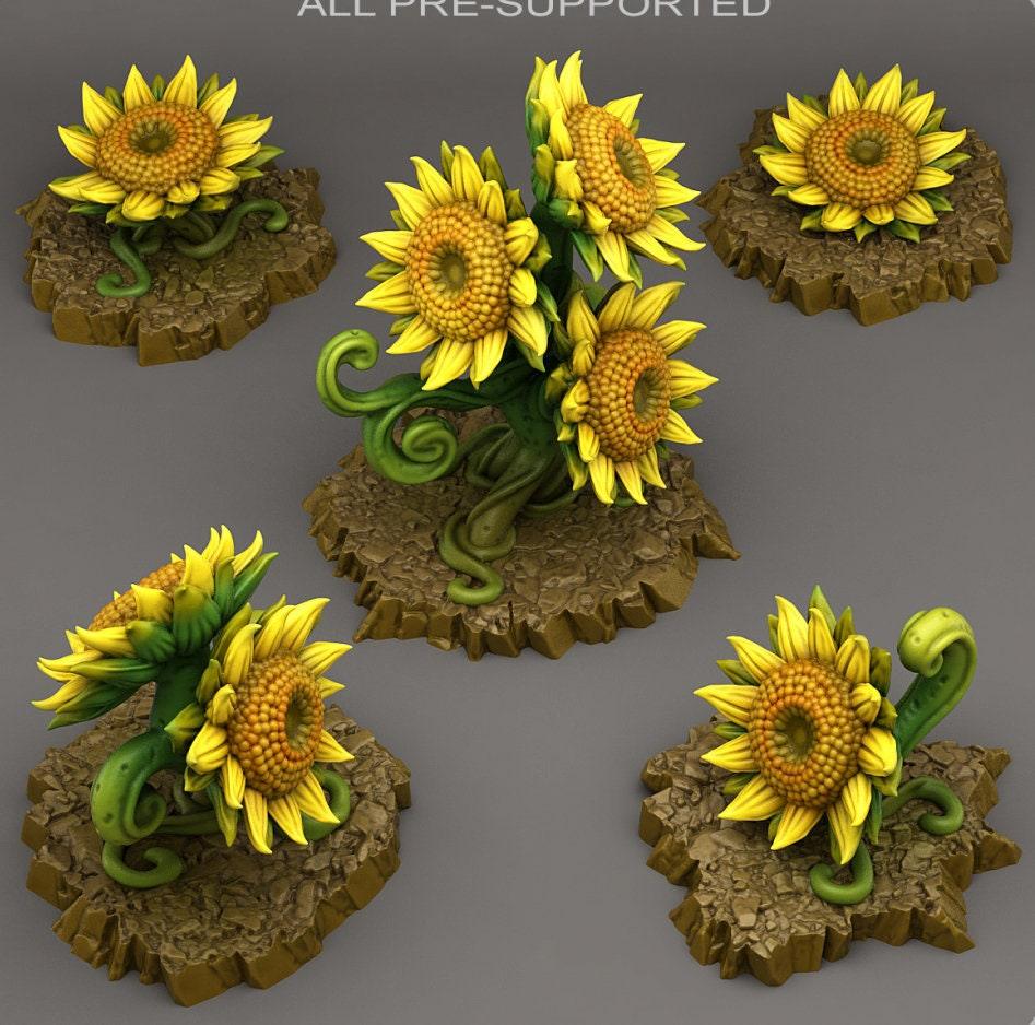 Tabletop Miniatur Figur "Fairy Sunflowers" für 28mm Maßstab, im Set oder einzeln erhältlich, unbemalte Pflanze für Terrain, DnD - Role Playing Miniatures