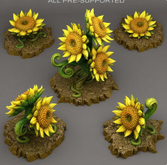 Tabletop Miniatur Figur "Fairy Sunflowers" für 28mm Maßstab, im Set oder einzeln erhältlich, unbemalte Pflanze für Terrain, DnD - Role Playing Miniatures