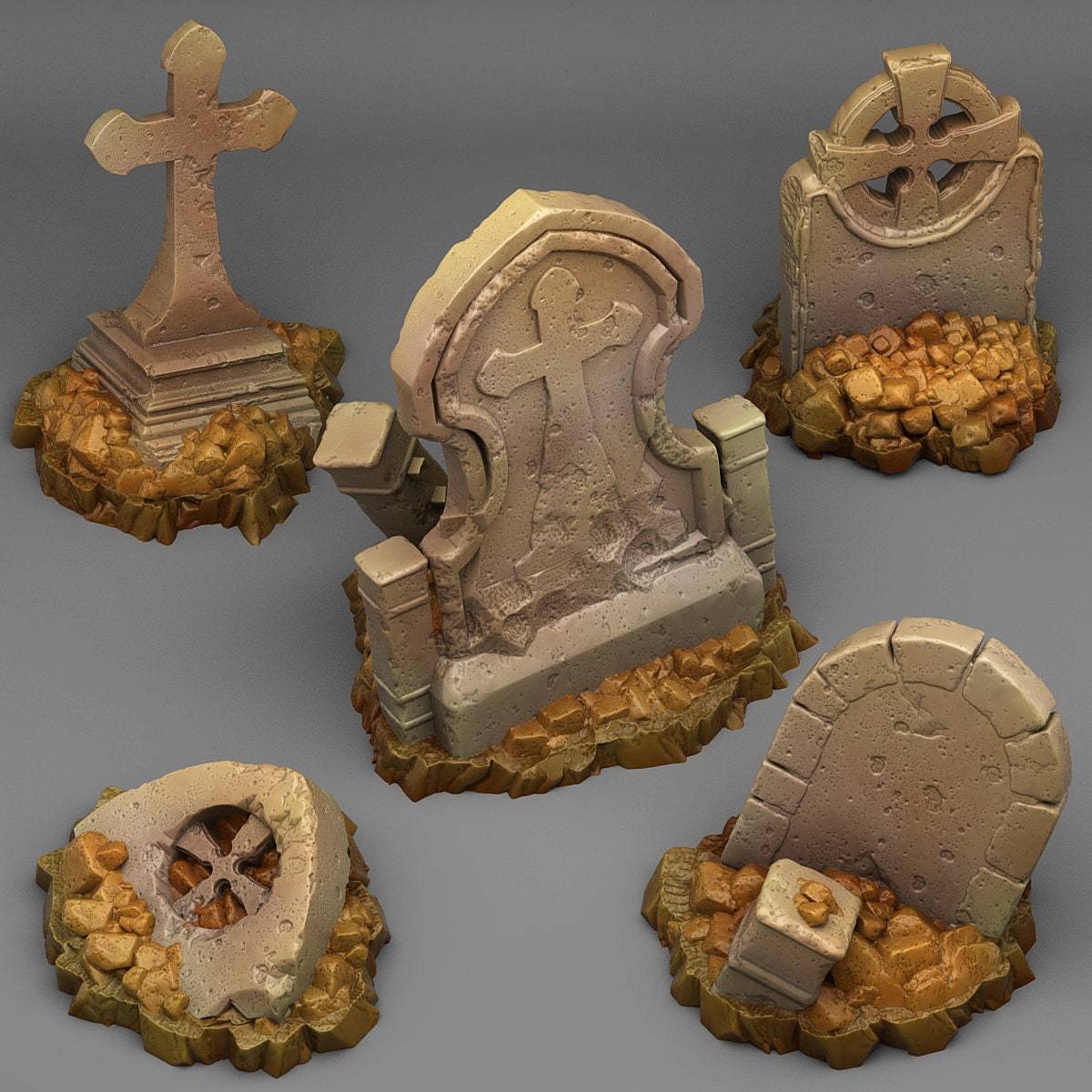 Tabletop Miniatur Figur "Lost Graveyards" für 28mm Maßstab, im Set oder einzeln erhältlich, unbemalte Grabsteine für Terrain, DnD, Diorama - Role Playing Miniatures