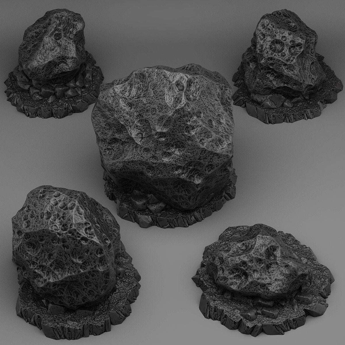 Tabletop Miniatur Figur "Crashed Asteroids" für 28mm Maßstab, im Set oder einzeln erhältlich, unbemalte Steine für Terrain, Grimdark - Role Playing Miniatures