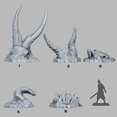 Tabletop Miniatur Figur "Buried Ram Skeletons" für 28mm Maßstab, im Set oder einzeln erhältlich, unbemalte Knochen für Terrain, DnD - Role Playing Miniatures