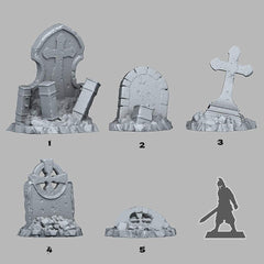 Tabletop Miniatur Figur "Lost Graveyards" für 28mm Maßstab, im Set oder einzeln erhältlich, unbemalte Grabsteine für Terrain, DnD, Diorama - Role Playing Miniatures