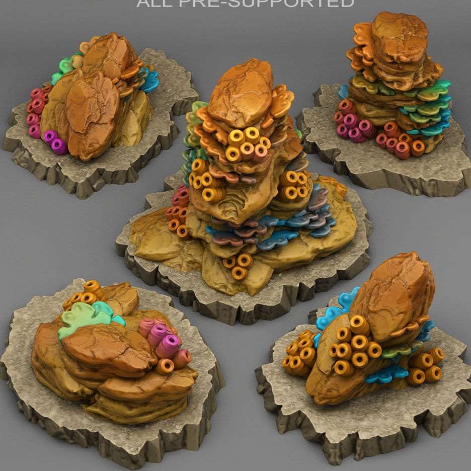 Tabletop Miniatur Figur "Underwater Coral" für 28mm Maßstab, im Set oder einzeln erhältlich, unbemalte Koralle für Terrain, Diorama und DnD - Role Playing Miniatures