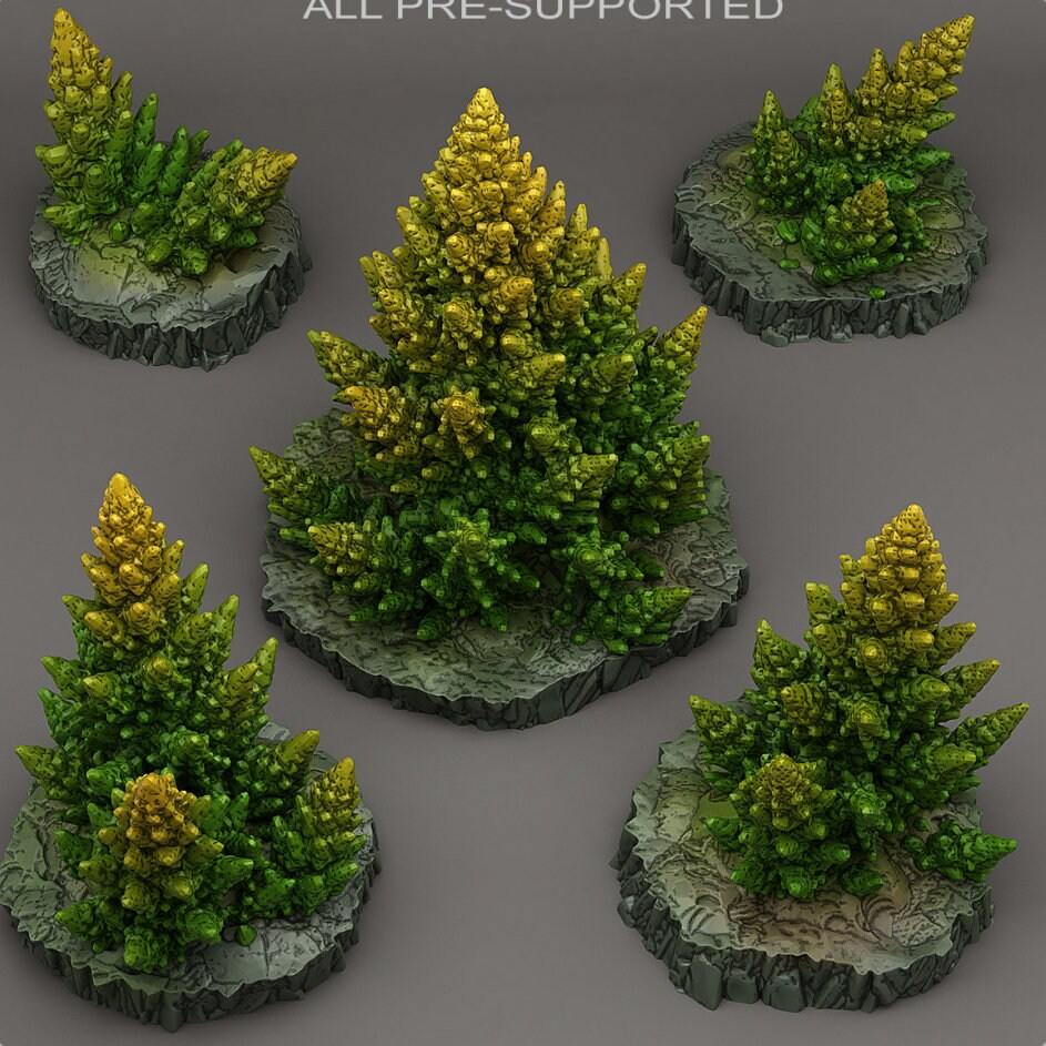 Tabletop Miniatur Figur "Toxic Alien Pines" für 28mm Maßstab, im Set oder einzeln erhältlich, unbemalter Baum für Terrain, Diorama, DnD - Role Playing Miniatures