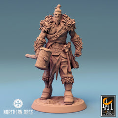 Orc Soldier Hammer, Clan Northern Orcs | 4 Posen | inkl. Base und DnD Stats als PDF | unbemalt, Grau | für 32mm Scale | Tabletop | Grimdark - Role Playing Miniatures