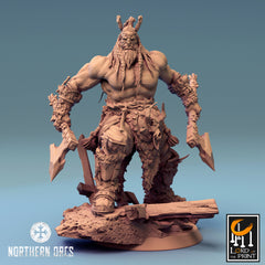 Orc King Azhrog, Clan Northern Orcs | 7 Posen | inkl. Base und DnD Stats als PDF | unbemalt, Grau | Hero 32mm Scale | Tabletop | Grimdark - Role Playing Miniatures