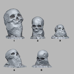 Tabletop Miniatur Figur "Giant Skull Stones" für 28mm Maßstab, im Set oder einzeln erhältlich, unbemalte große Schädel für Terrain, DnD - Role Playing Miniatures