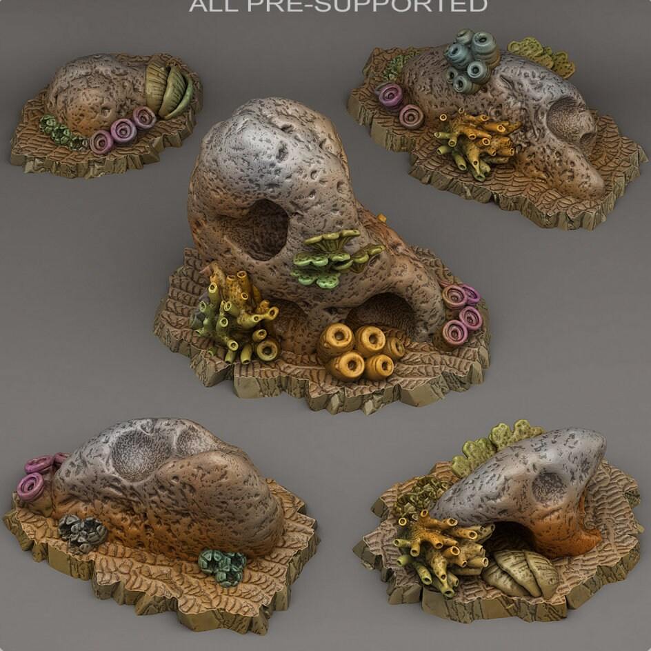 Tabletop Miniatur Figur "Underwater Stones Caves" für 28mm Maßstab, im Set oder einzeln erhältlich, unbemalter Stein für Terrain, Diorama - Role Playing Miniatures