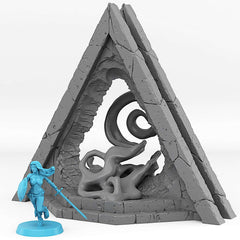 Tabletop Miniatur Figur "Alien Pyramid Portal" für 28mm Maßstab, passend zu Set "Sci-Fi Ruins", unbemaltes Tor mit Farb-Effekt für Terrain - Role Playing Miniatures