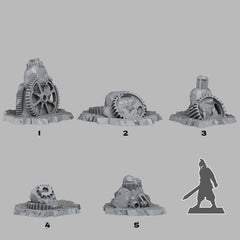 Tabletop Miniatur Figur "Steampunk Stones" für 28mm Maßstab, im Set oder einzeln erhältlich, unbemalte Steine für Terrain, Grimdark, DnD - Role Playing Miniatures