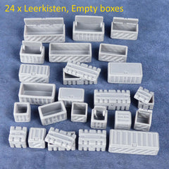 61 x verschiedene Versorgungskisten, 3 Sets, Leer-, Rohstoff- und Munitionkisten, 28-32mm Skala, Tabletop, Grimdark, 40K, Warhammer - Role Playing Miniatures