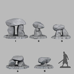 Tabletop Miniatur Figur "Ancient Dolmens" für 28mm Maßstab, im Set oder einzeln erhältlich, unbemalte Steine für Terrain und Diorama - Role Playing Miniatures