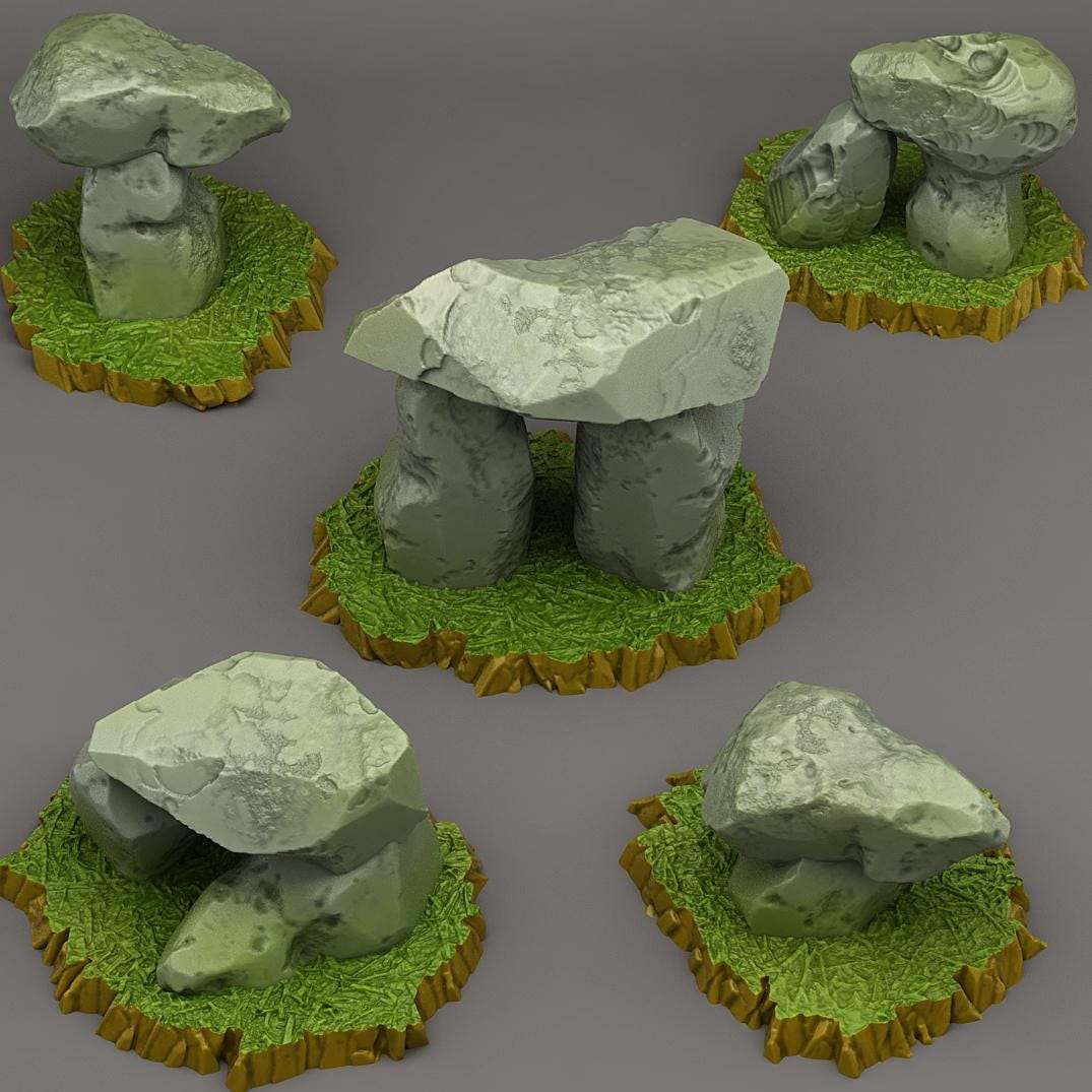 Tabletop Miniatur Figur "Ancient Dolmens" für 28mm Maßstab, im Set oder einzeln erhältlich, unbemalte Steine für Terrain und Diorama - Role Playing Miniatures