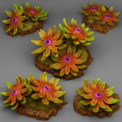 Tabletop Miniatur Figur &quot;Mystic Eye Flowers&quot; für 28mm Maßstab, im Set oder einzeln erhältlich, unbemalte Blumen für Terrain und DnD