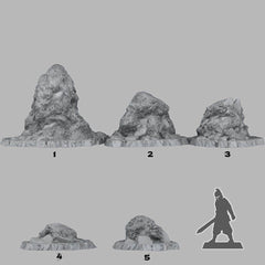 Tabletop Miniatur Figur &quot;Curious Grassy Rocks&quot; für 28mm Maßstab, im Set oder einzeln erhältlich, unbemalte Steine für Terrain und DnD