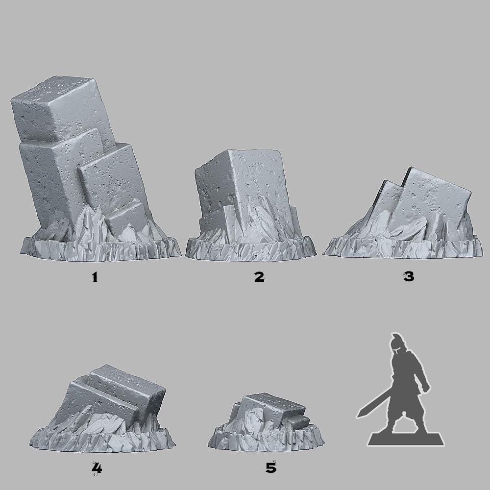 Tabletop Miniatur Figur "Sugarcube Pillars" für 28mm Maßstab, im Set oder einzeln erhältlich, unbemalte Ruinen für Terrain, DnD und Diorama - Role Playing Miniatures
