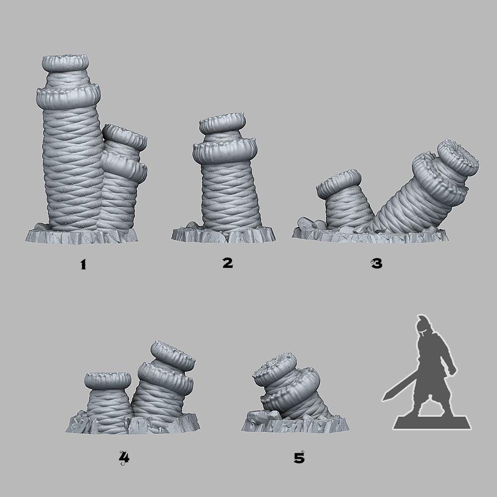 Tabletop Miniatur Figur "Monstrous Worm Plants" für 28mm Maßstab, im Set oder einzeln erhältlich, unbemalte Pflanzen für Terrain, DnD - Role Playing Miniatures