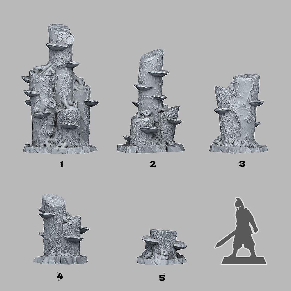 Tabletop Miniatur Figur "Enchanted Mushroom Logs" für 28mm Maßstab, im Set oder einzeln erhältlich, unbemalte Pilze für Terrain und DnD - Role Playing Miniatures