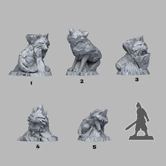 Tabletop Miniatur Figur "Mythic Rockwolves" für 28mm Maßstab, im Set oder einzeln erhältlich, unbemalte Steine für Terrain und Diorama - Role Playing Miniatures