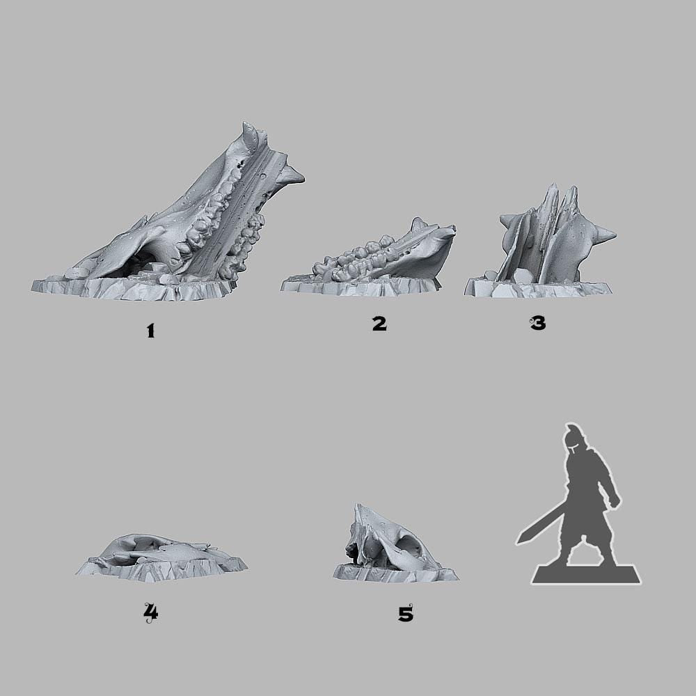Tabletop Miniatur Figur "Old Creature Bones" für 28mm Maßstab, im Set oder einzeln erhältlich, unbemalte Knochen für Terrain, DnD, Diorama - Role Playing Miniatures