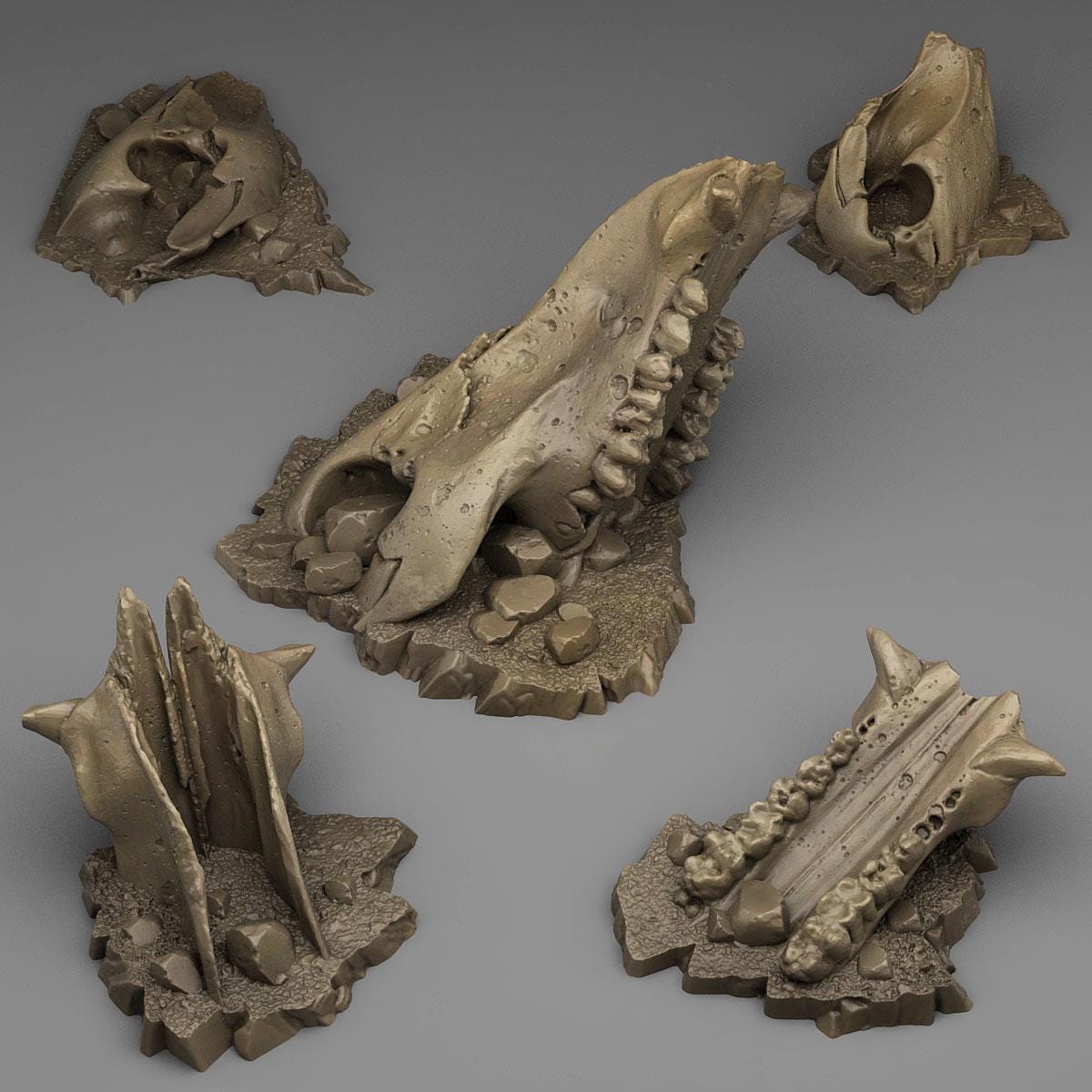 Tabletop Miniatur Figur "Old Creature Bones" für 28mm Maßstab, im Set oder einzeln erhältlich, unbemalte Knochen für Terrain, DnD, Diorama - Role Playing Miniatures