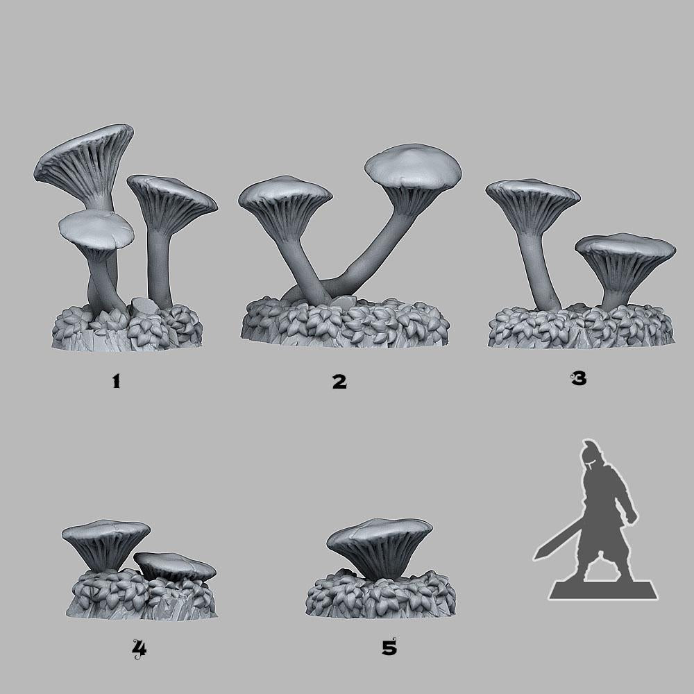 Tabletop Miniatur Figur "Toxic Mushrooms" für 28mm Maßstab, im Set oder einzeln erhältlich, unbemalte Pilze für Terrain, Diorama und DnD - Role Playing Miniatures