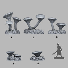Tabletop Miniatur Figur "Toxic Mushrooms" für 28mm Maßstab, im Set oder einzeln erhältlich, unbemalte Pilze für Terrain, Diorama und DnD - Role Playing Miniatures