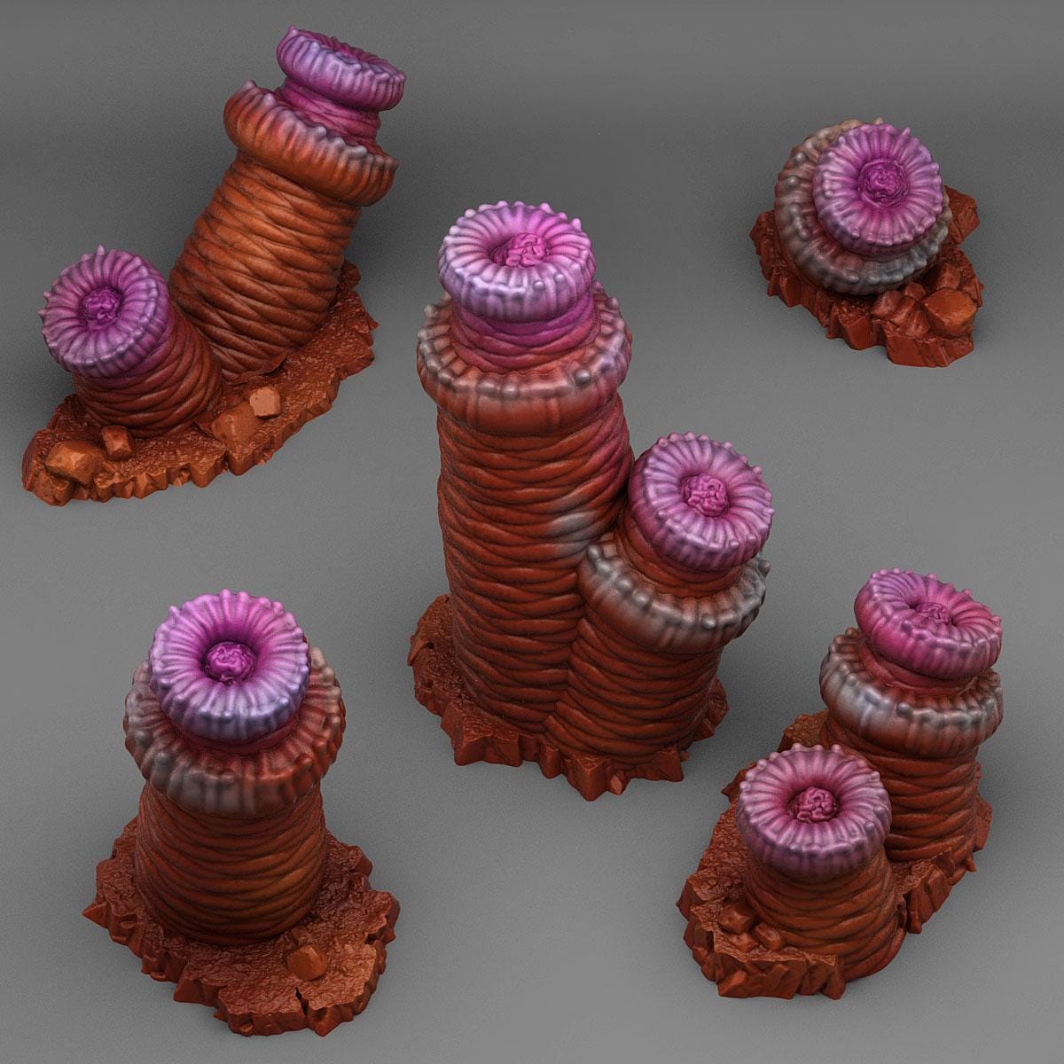 Tabletop Miniatur Figur "Monstrous Worm Plants" für 28mm Maßstab, im Set oder einzeln erhältlich, unbemalte Pflanzen für Terrain, DnD - Role Playing Miniatures